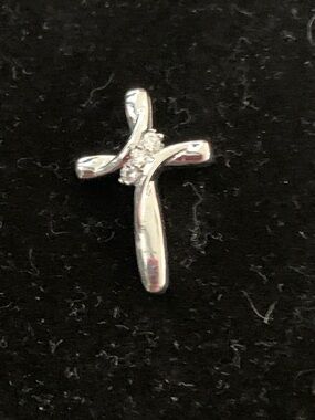 Silver Cross Pendant with Clear Accent